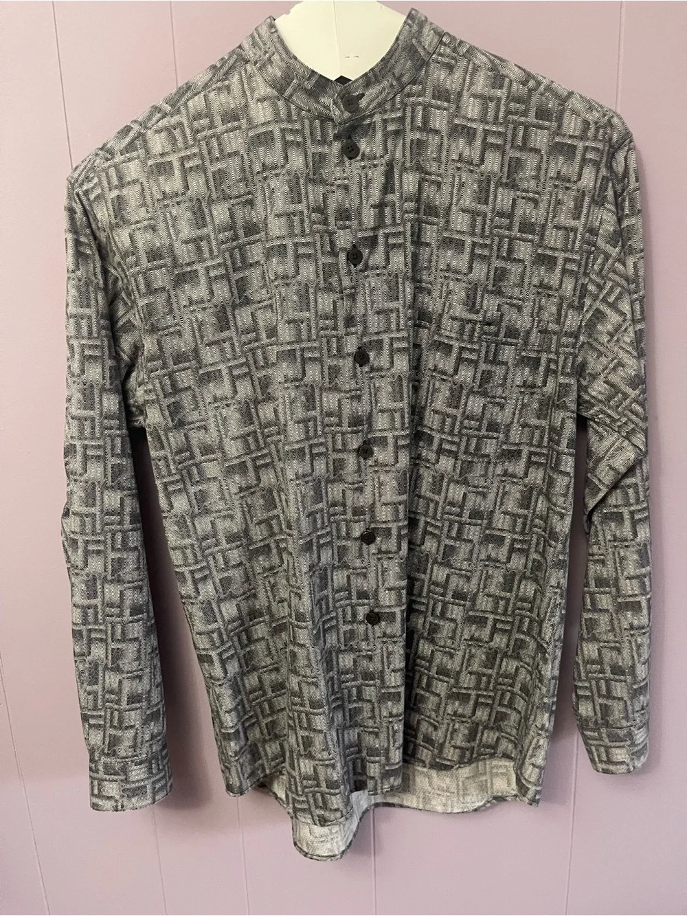 Gray Patterned Men's Button-Up Coat 100 on